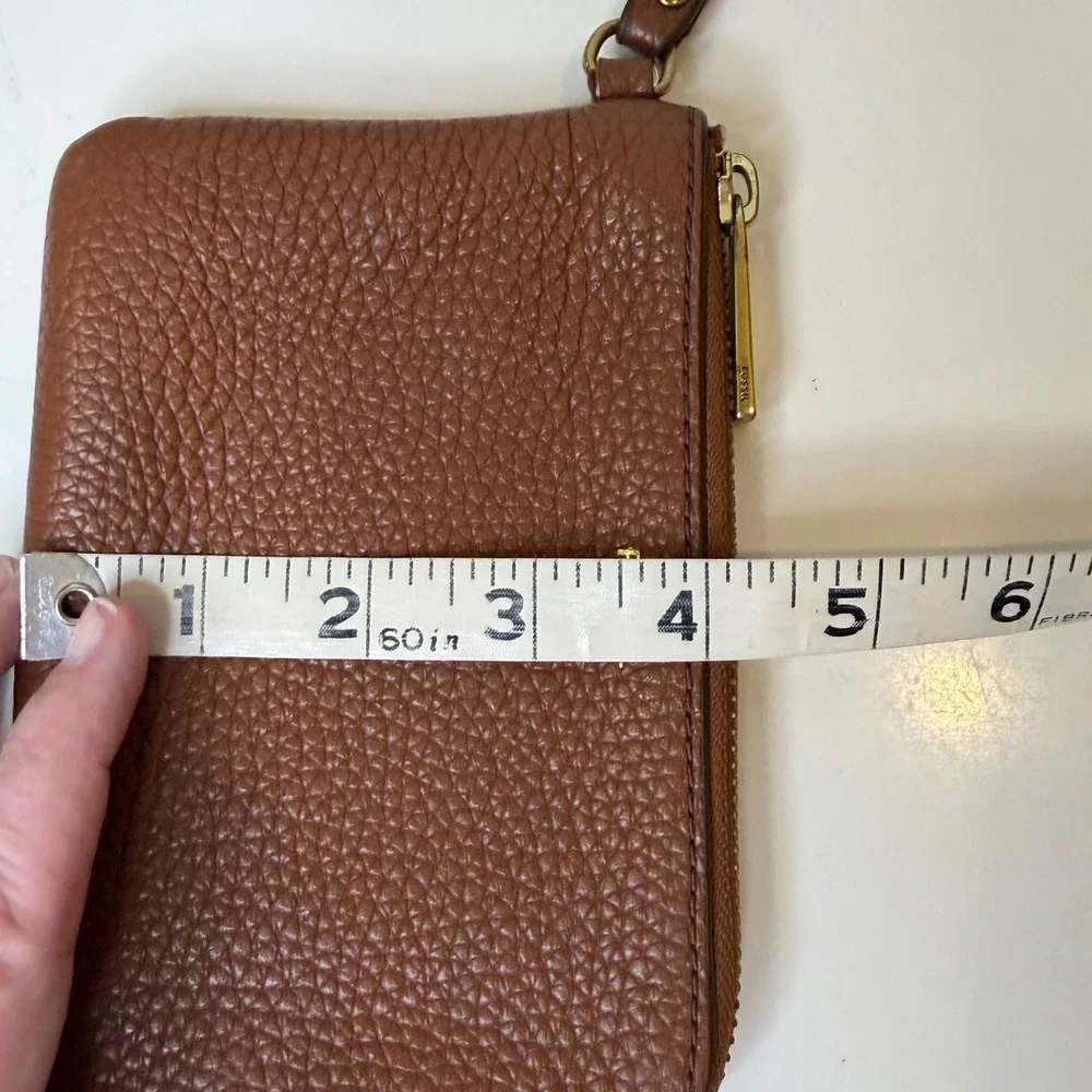 Fossil Tiegan Small Wristlet Wallet Women Brown Pebbled Leather Classic OS